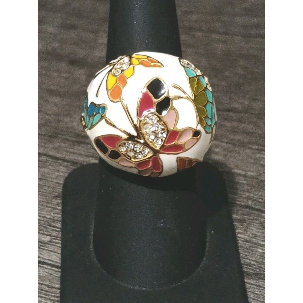 Nina Box Spring Of Versailles Butterfly Crystal Enamel Gold Tone Ring Size 7